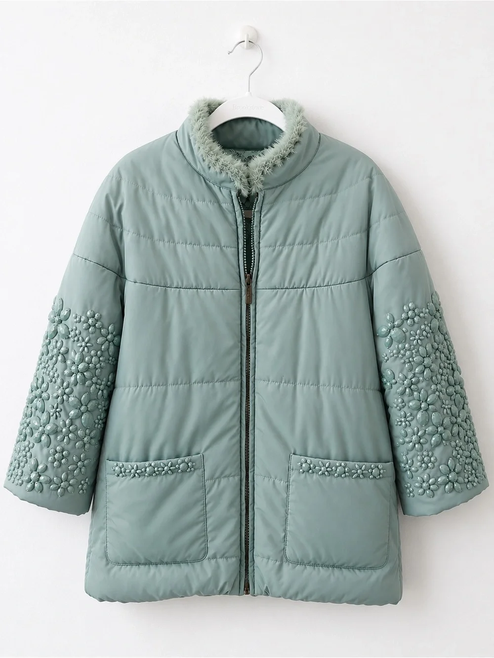 Twinset Simona Barbieri Girls XL Mint Green White Duck Down Puffer Jacket Coat